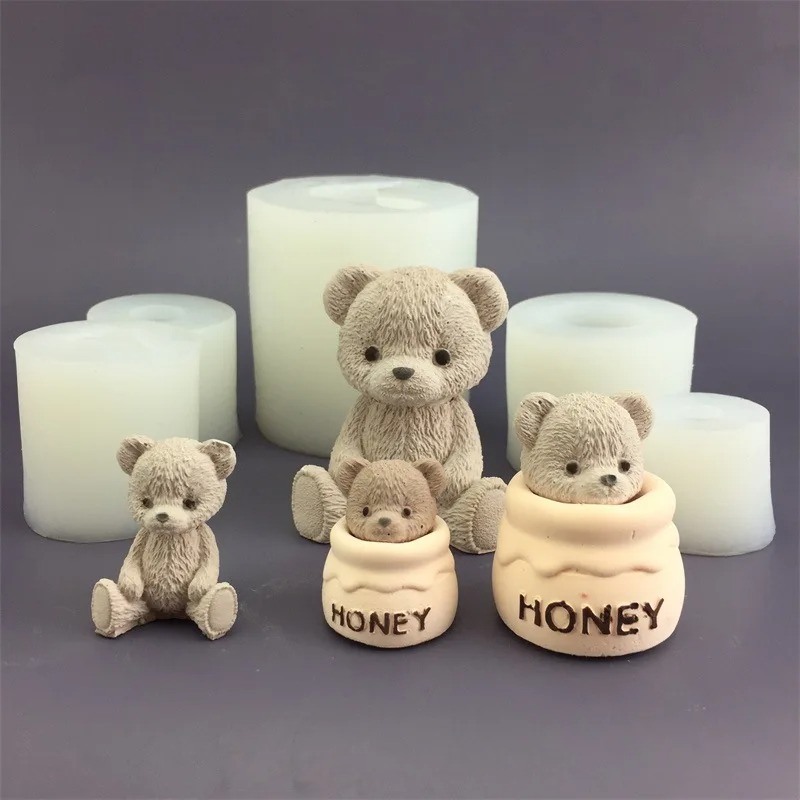 Candle Supplies Jars - Urocza Forma Silikonowa Niedźwiedź z Słoikiem